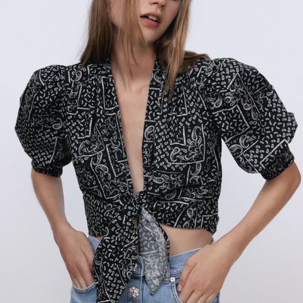 Zara front tie crop top